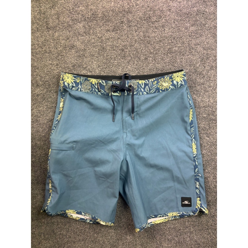O'Neill Hyperfreak Board Shorts Mens 27 Blue Floral Print Stretch Swim Trunks